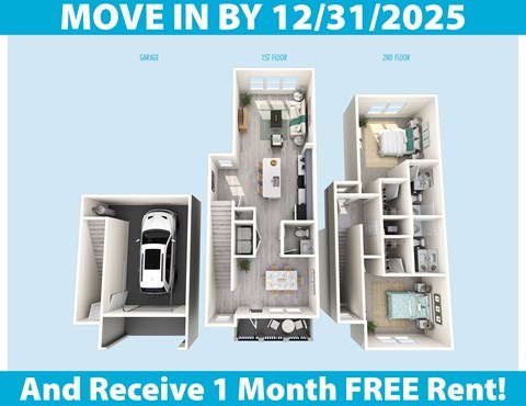A poster advertises a move-in date of December 31, 2025, and offers a free one-month rent.